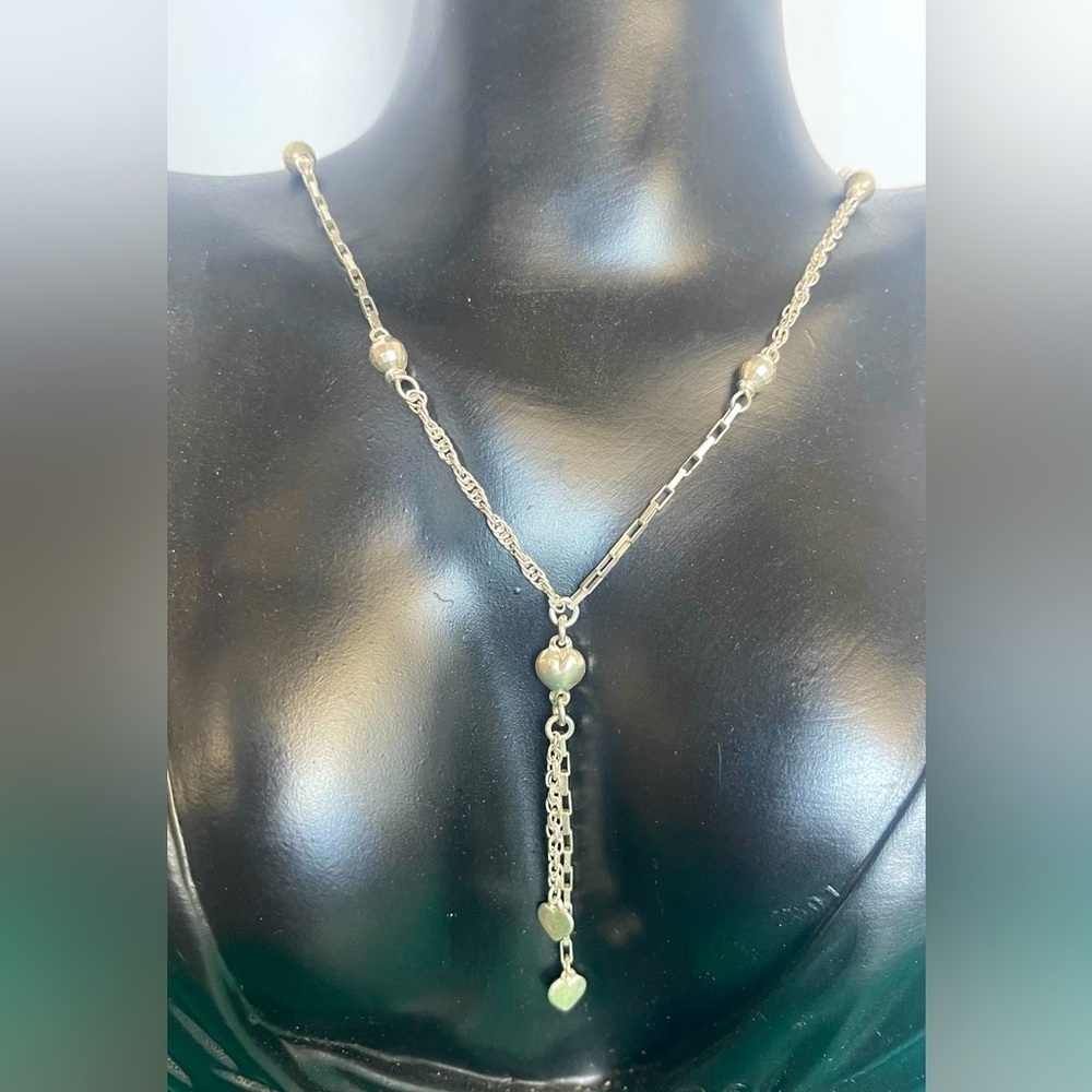 Sterling silver multi chain abstract heart dangle drop lariat 925 necklace - Picture 2 of 7